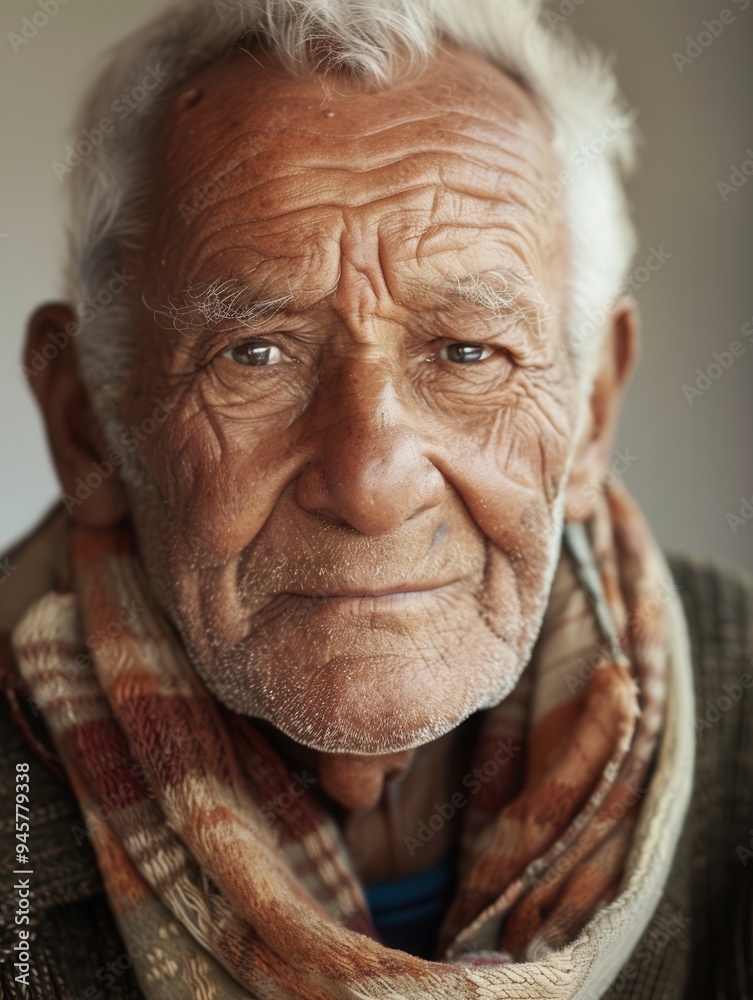 Poster capturing the essence of wisdom and tranquility, the elderly men from diverse ethnic groups express 
