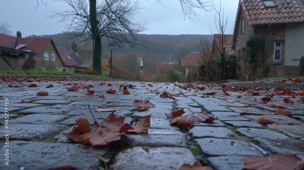 Sticker A cobblestone street in the village 