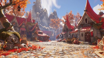 Obraz premium A cobblestone street in a quaint village