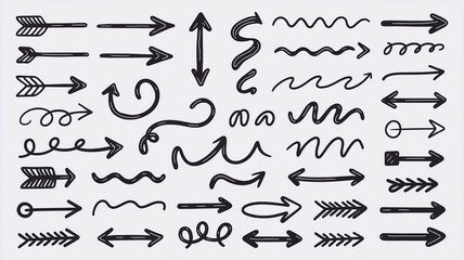 Fototapeta premium Set of hand-drawn vector arrow doodles. Set of hand drawn arrow vector doodles signs
