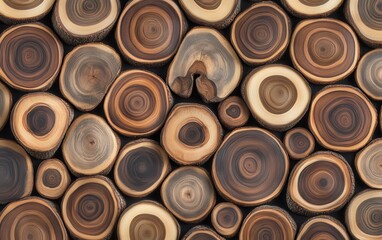 Wooden Tree Rings Pattern, Natural Wood Texture, Brown and Beige Tones.