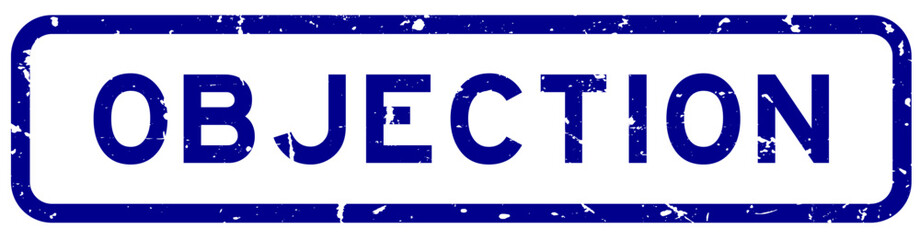 Grunge blue objection word square rubber seal stamp on white background