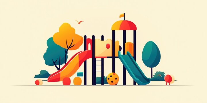 colorful playground scene with slides and trees clip art preview