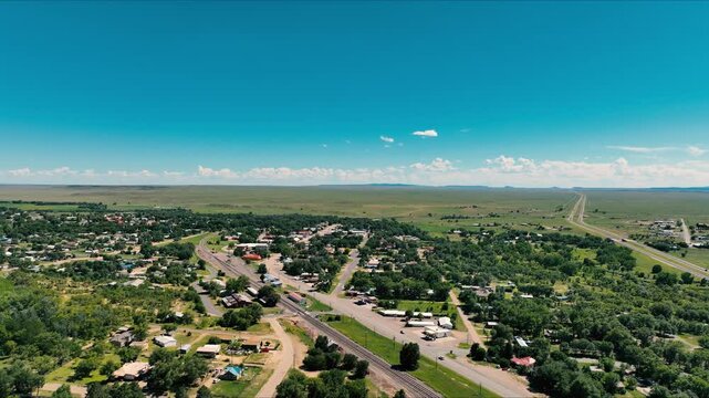 Aerial flying southeast over Springer New Mexico