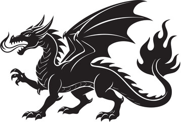 Fierce expression mythical dragon silhouette design beige background