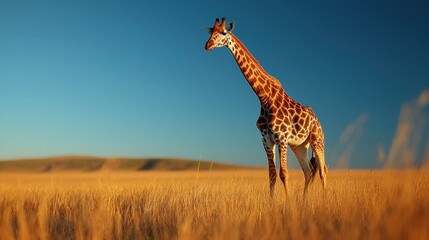 Obraz premium A giraffe strolling over the African grassland with elegance
