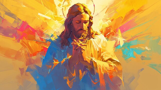 Portrait of Jesus Christ on abstract colorful background. Vector illustration.