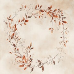 Watercolor Autumn Leaves Wreath on Beige Background.