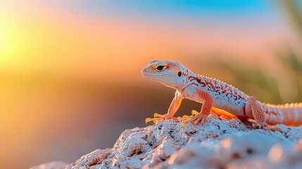 Fototapeta premium A lizard rapidly scurrying across rocks in the desert