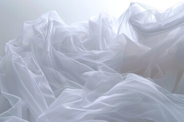 Obraz premium This picture showcases translucent white fabric, arranged delicately in a gently flowing manner, symbolizing sophistication, lightness, and an essence of tranquil elegance.