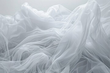 Obraz premium The image presents soft white fabric skillfully arranged in gentle, flowing wave patterns, symbolizing elegance, simplicity, and a tranquil ambiance, exuding calmness and peace.