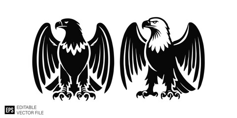 set of eagle graphic design vector clip art black and white silhouette templates