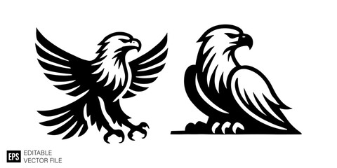 Obraz premium set of eagle graphic design vector clip art black and white silhouette templates