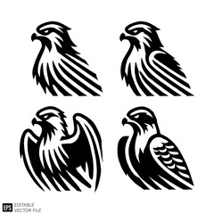 Fototapeta premium set of falcon graphic design vector clip art black and white silhouette templates