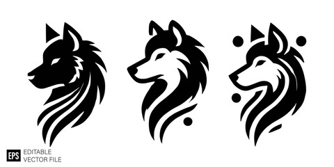 Obraz premium set of wolf head tattoo graphic design vector clip art black and white silhouette templates
