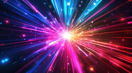 Naklejka premium Abstract Neon Light Burst - Futuristic, Bright, Energy, Color, Explosion