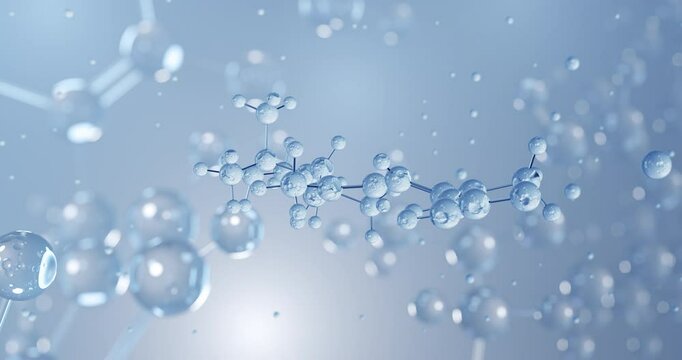 Tretinoin, rotating 3D model of all-trans retinoic acid, seamless looped video, molecular structure with selective focus