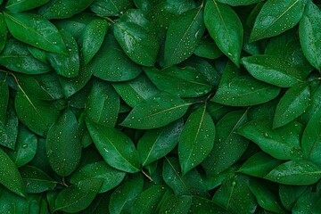 Fototapeta premium A close-up of a cluster of tropical green leaves, nature photography