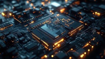 Obraz premium Abstract Circuit Board with Glowing Lights - Technology Background.