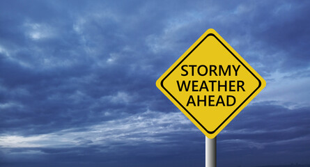 Stormy Weather Ahead SignBoard, Hurricane indication. Graphic banner of hurricane warning. Icon, sign, symbol, indication of the hurricane, vortex,