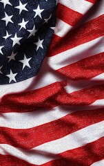 Obraz premium Close-up of the American flag, showcasing its vibrant colors and iconic stars and stripes, symbolizing patriotism and freedom.