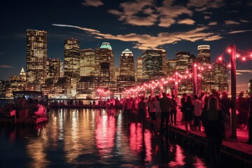 Skyline architecture illuminated metropolis.