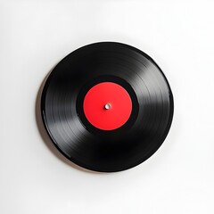 Obraz premium Classic Vinyl Record on White Background with Distinct Grooves and Vibrant Red Label