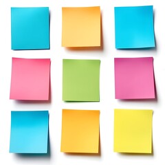 Colorful Sticky Note Arrangement on White Background for Workspace
