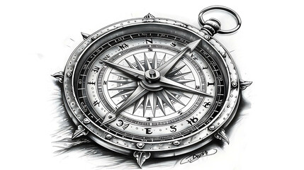 Detailed compass illustration with intricate design and a vintage feel.
