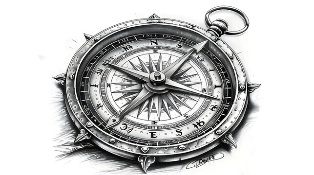 Detailed compass illustration with intricate design and a vintage feel.