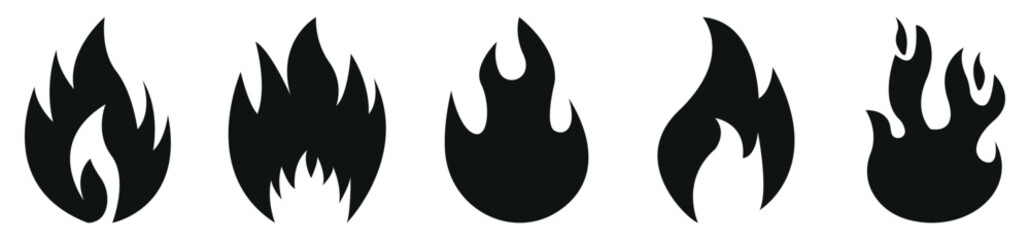 Fire flames set vector icons. Fire flame symbol collection. Hot fire, spicy food or flame heat symbol.