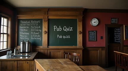 View of a pub with a chalk board on the counter.generative.ai