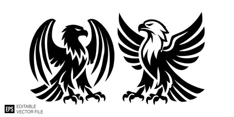 Obraz premium set of eagle graphic design vector clip art black and white silhouette templates