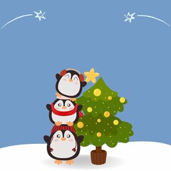 Penguin and christmas tree