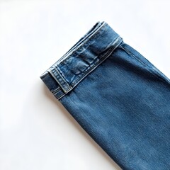 Folded Blue Denim Jeans on Minimalist White Background