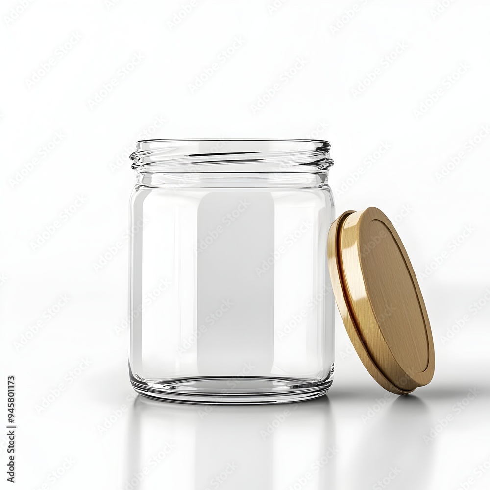 Aufkleber Glass Jar with Lid on White Background   Minimalist 3D Rendering of Empty Storage Container