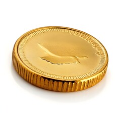 Gleaming Gold Coin on Bright White Background