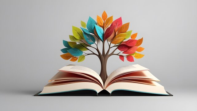 open book with colorful flowers
Colorful tree with seasonal leaves sprouting from an open book