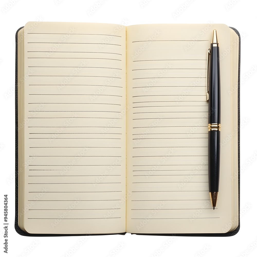 Poster Open Notebook with Writing Pen on White Background