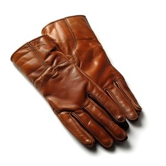 Pair of Refined Brown Leather Gloves on Plain White Background
