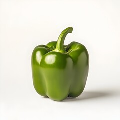 Single Green Bell Pepper on a Plain White Background