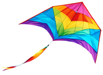 Colorful kite flying with waving ribbons, isolated