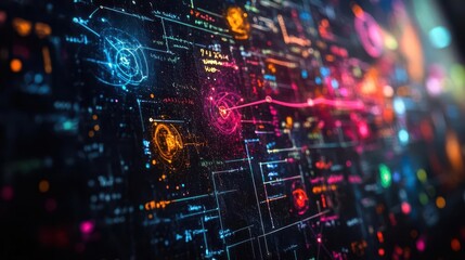 Fototapeta premium Whiteboard with AR-enhanced writing, vibrant colors, high detail, futuristic style, digital art