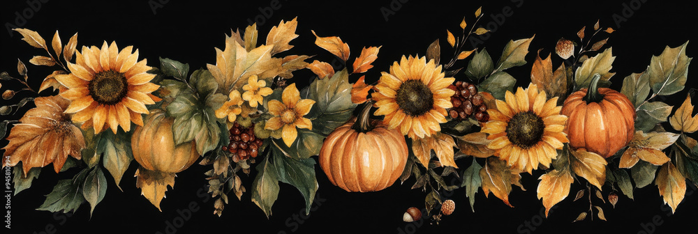 Canvas Prints fall floral garland.