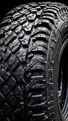 Detailed tread pattern on a black off-road tire