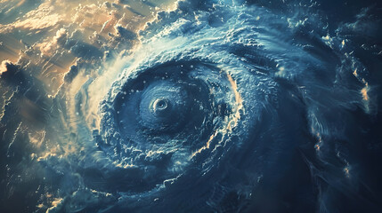 View from space from above on a hurricane tornado swirl of clouds and wind	
