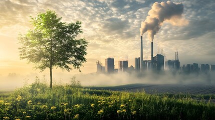 Sustainable Cityscape Balancing Industrial Growth and Eco Friendly Ambitions