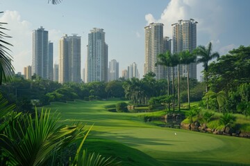 Obraz premium Green landscape around the city