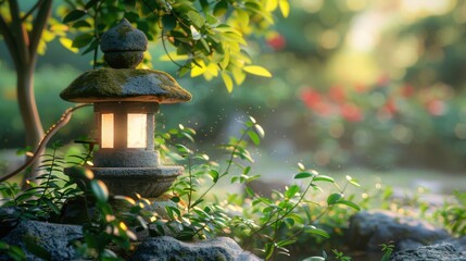 Ancient style street lights and mountain and stone paths