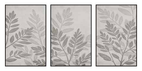 Set of 3 Printable botanical illustration. Rustic style home decor, wall decoration, picture in the frame. Grunge, vintage illustration.